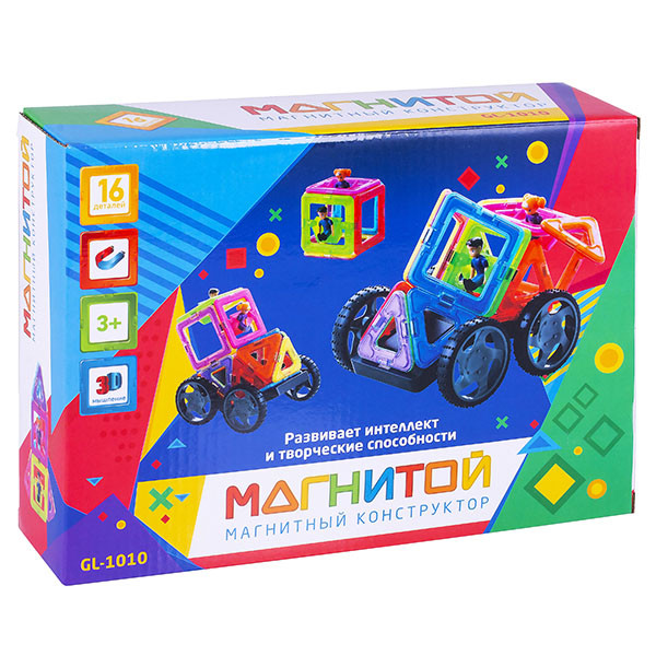 Магнитой Конструктор магнитный Машинка с 2 героями (16 деталей)