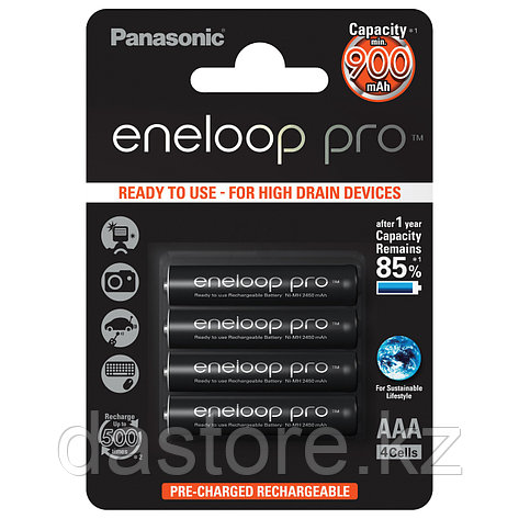 Panasonic Аккумулятор Eneloop Pro AAA 900 4BP (BK-4HCDE/4BE) 900 mAh, 4 шт, блистер, AAA, фото 2