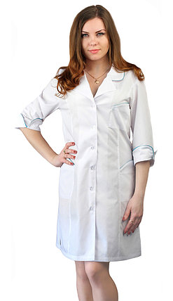 Халат медицинский женский "Вита" белый с бирюзовым, фото 2