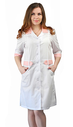 Халат женский медицинский "Фарма" белый с розовым, фото 2
