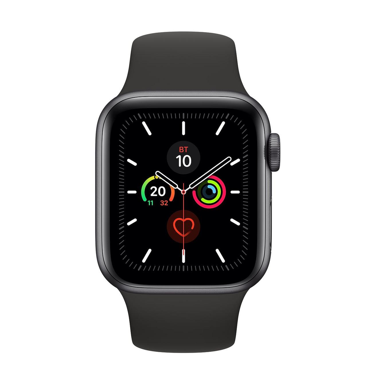 Apple Watch Series 5, 40 мм, корпус из алюминия цвета «серый космос», спортивный браслет чёрного цвета
