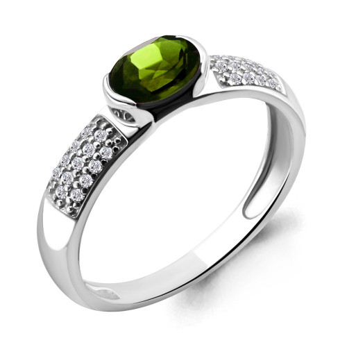 Серебряное кольцо с натуральным хризолитом и фианитом Aquamarine 6519407А.5 размеры - 17