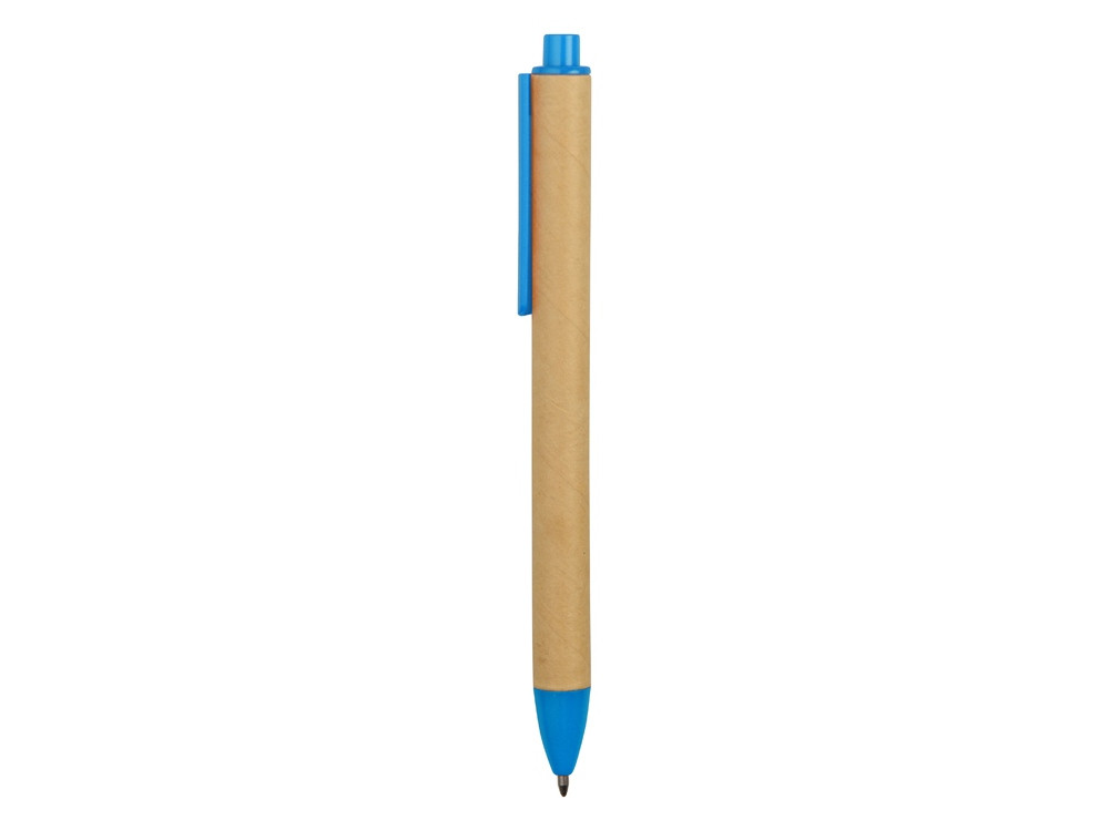 Ручка картонная пластиковая шариковая Эко 2.0, бежевый/голубой - фото 3 - id-p70027212
