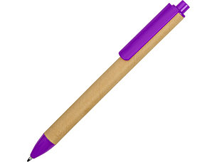 Ручка картонная пластиковая шариковая Эко 2.0, бежевый/фиолетовый, фото 2