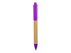 Ручка картонная пластиковая шариковая Эко 2.0, бежевый/фиолетовый, фото 2