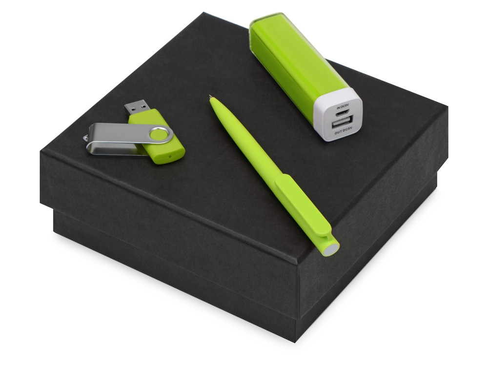 Подарочный набор On-the-go с флешкой, ручкой и зарядным устройством, зеленое яблоко - фото 1 - id-p70027279