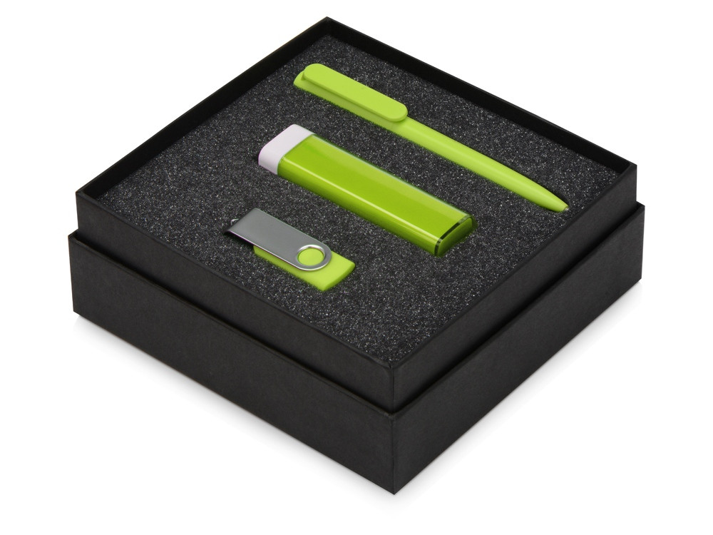 Подарочный набор On-the-go с флешкой, ручкой и зарядным устройством, зеленое яблоко - фото 2 - id-p70027279