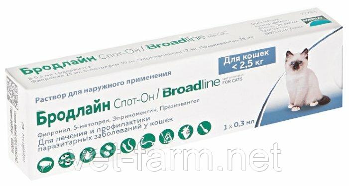 Бродлайн Спот Он для кошек весом от 0,6 до 2,5 кг, шприц 0,3 мл