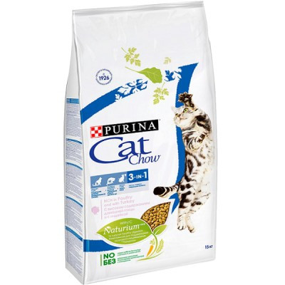 Cat Chow Feline 3 in 1, Кэт Чау корм для кошек с формулой тройного действия, уп. 1,5кг
