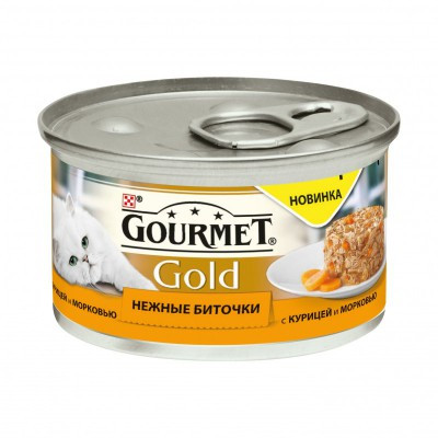 Gourmet Голд для кошек нежные биточки курица с морковью, баночка 85 гр. - фото 1 - id-p70050570