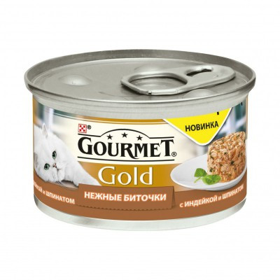 Gourmet Голд для кошек нежные биточки индейка со шпинатом 12*85 гр.