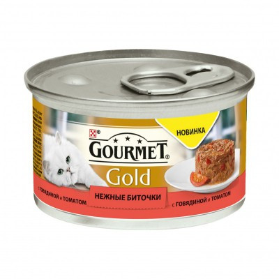 Gourmet Голд для кошек нежные биточки, говядина с томатами, баночка 85 гр. - фото 1 - id-p70050724
