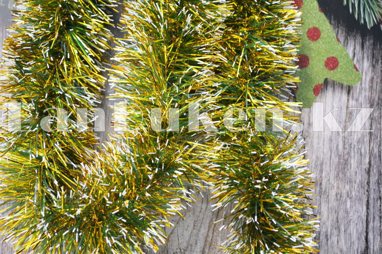 Мишура зеленая с золотыми и белыми кончиками новогодний декор длиной 160х9см - фото 4 - id-p70030151