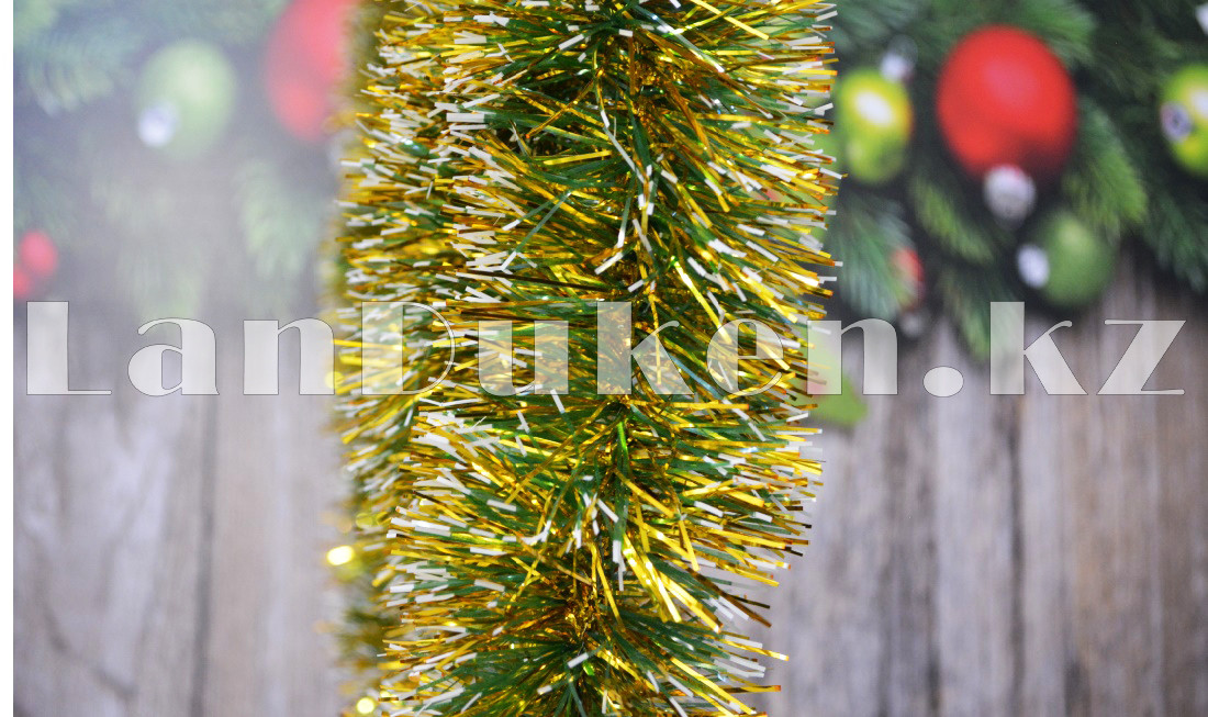 Мишура зеленая с золотыми и белыми кончиками новогодний декор длиной 160х9см - фото 5 - id-p70030151