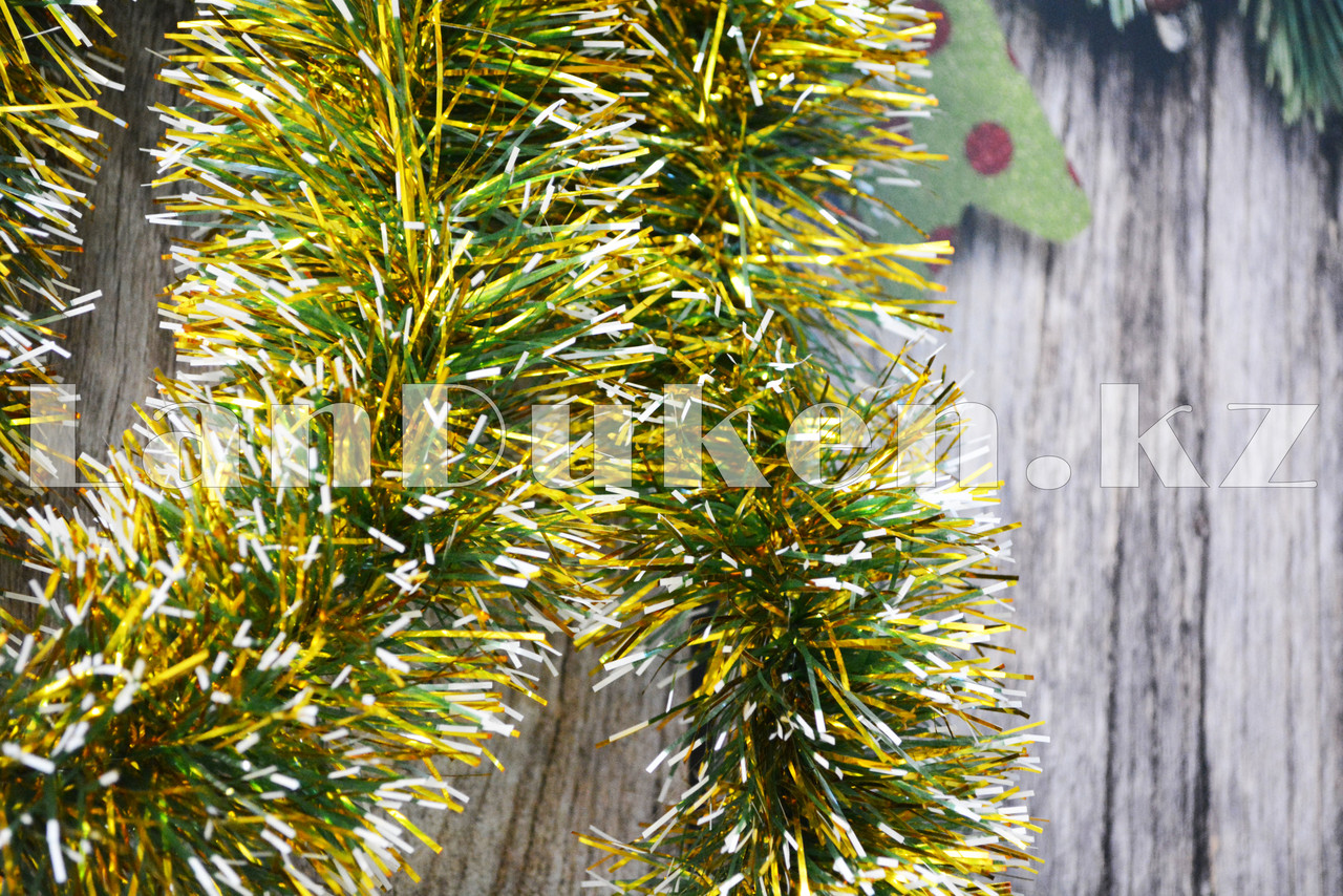 Мишура зеленая с золотыми и белыми кончиками новогодний декор длиной 160х9см - фото 6 - id-p70030151