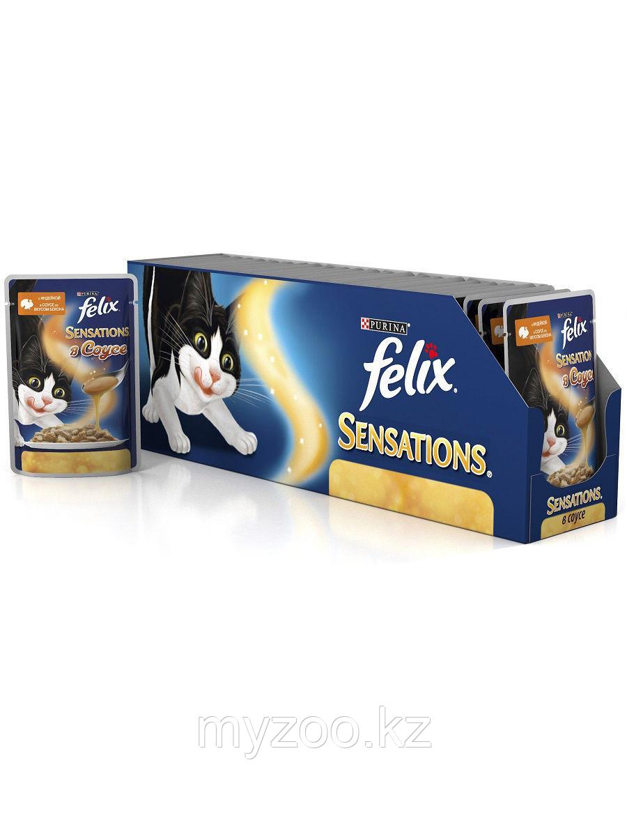 Felix Sensation, Феликс Сенсейшн кусочки индейки с беконом в соусе для кошек, уп. 24*пауч 85гр