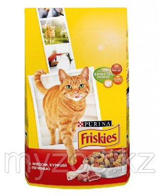 Friskies, Фрискис сухой корм для кошек, мясное ассорти: мясо, курица, печень, уп.400гр.