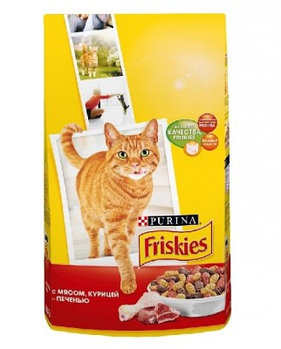 Friskies, Фрискис сухой корм для кошек, мясное ассорти: мясо, курица, печень, уп.400гр.
