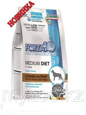 Forza10 Medium Diet Low Grain Cavallo/ piselli, Форца10 корм для собак средних пород с кониной 12 кг