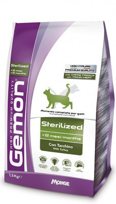 Gemon STERILISED Turkey для стерилизованных и кастрированных кошек с индейкой ,1,5кг.