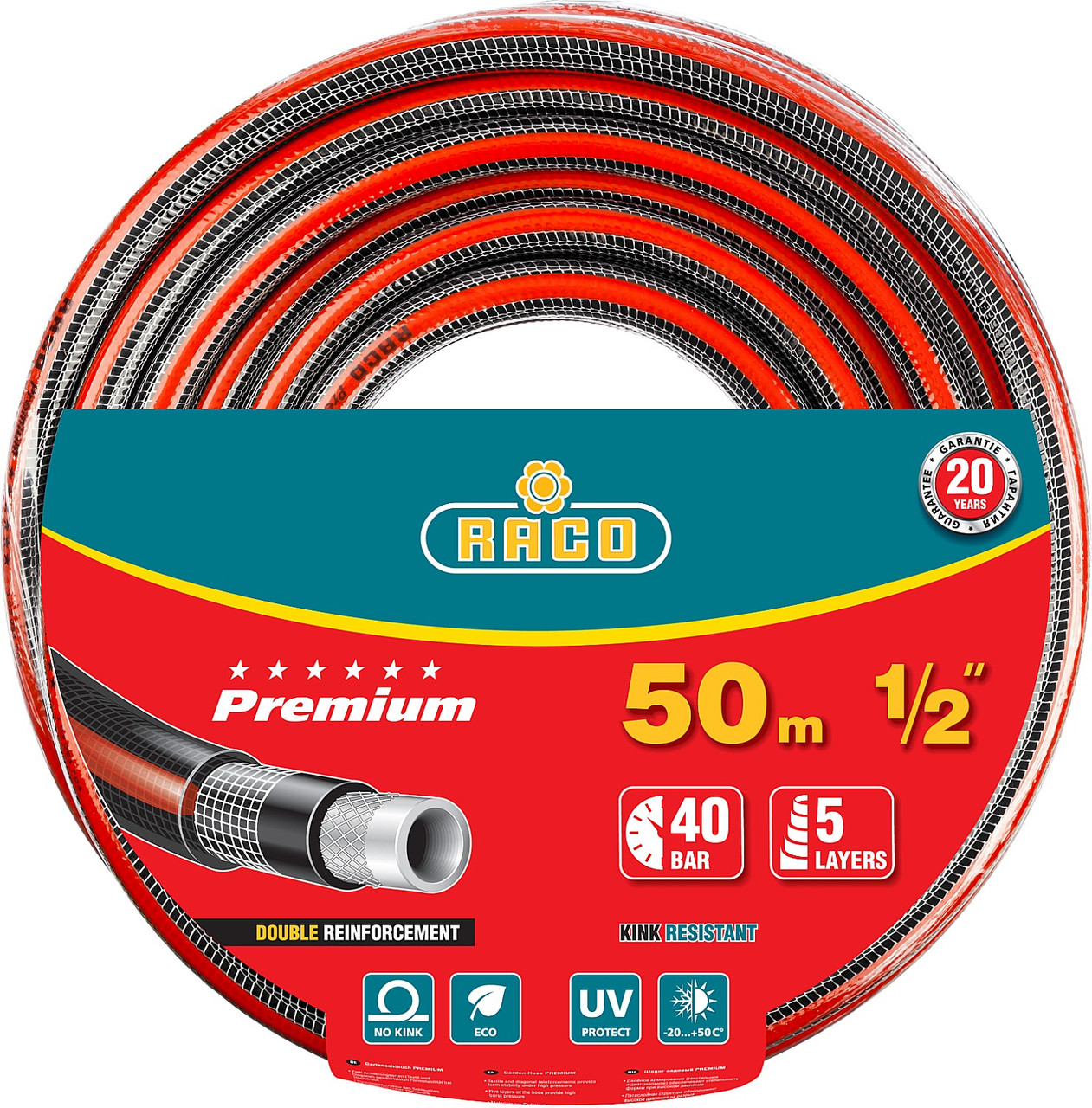 RACO PREMIUM 1/2", 50 м, 40 атм, пятислойный поливочный шланг, усиленный двумя слоями армирования - фото 5 - id-p55646057