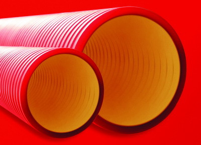 Двустенная труба ПНД жесткая для кабельной канализации д.110мм, SN12, 5,70м, цвет красный