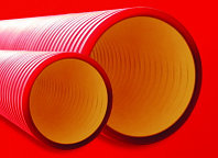 Двустенная труба ПНД жесткая для кабельной канализации д.200мм, SN8, 5,70м, цвет красный