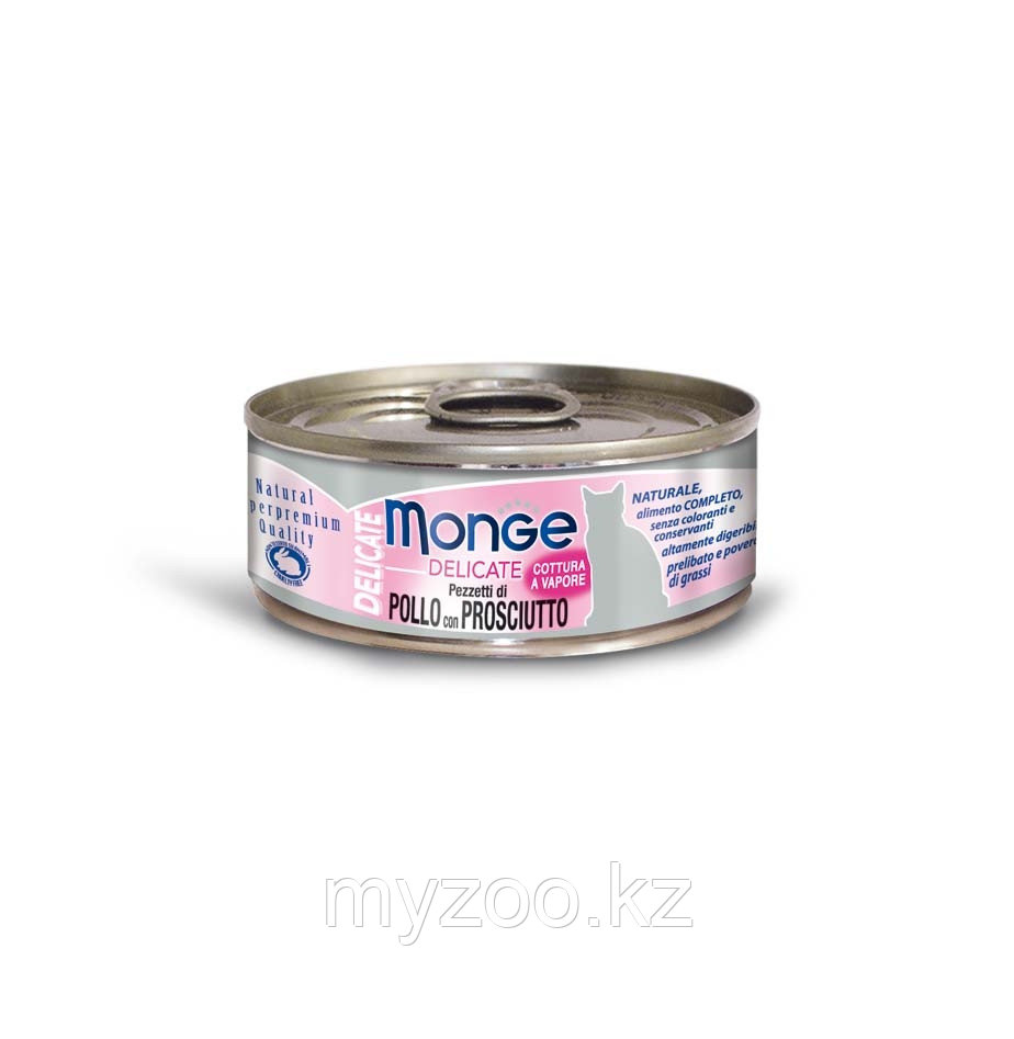 Monge Cat Delicate, Монже Деликэйт, 80 гр Кусочки для кошек с курицей и ветчиной