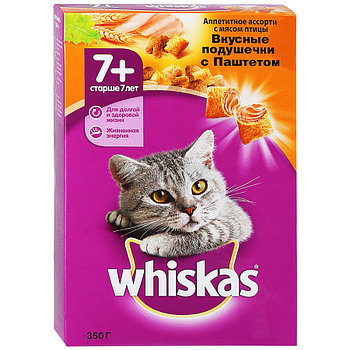 Сухой корм Whiskas Вискас для кошек старше 7 лет подушечки с паштетом из птицы 350 гр