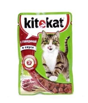 Kitekat для взрослых кошек пауч говядина в соусе, 1*85 гр