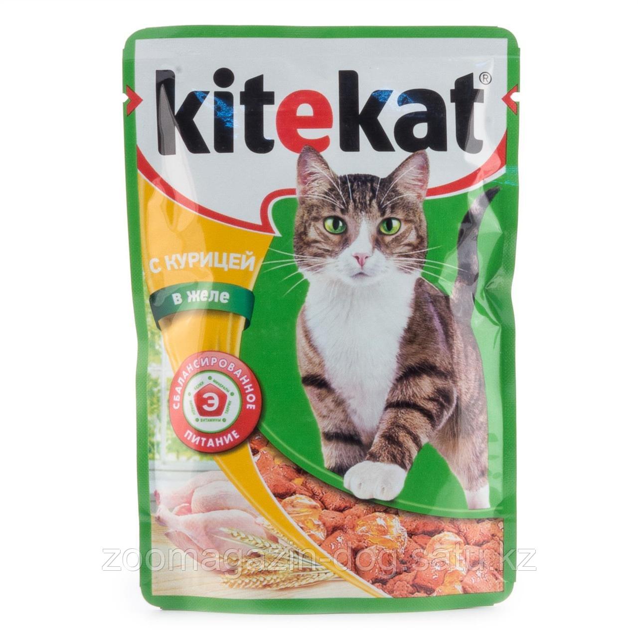 Kitekat для взрослых кошек пауч курица в желе, 1*85 гр