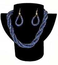Комплект ожерелье плетенное и серьги «Звездная пыль» (Синий)
