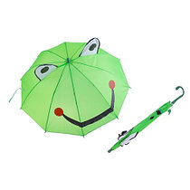 Зонт-трость детский 3D со свистком и ушками ("Зелёная лягушка")