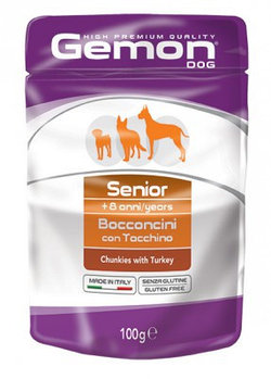 Gemon Dog High Premium Quality Chunkies Senior Turkey, кусочки индейки для пожилых собак, пауч 100гр.