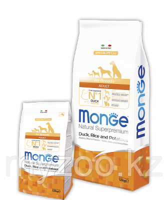 Monge Speciality Line All Breeds Adult Duck, Монже сухой корм для собак с уткой, рисом и картофелем, уп. 12кг