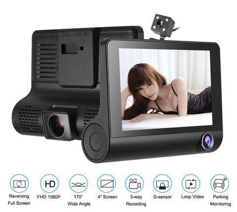 Видеорегистратор с тремя камерами VIDEO CAR DVR L-L319 [FullHD 1080P; дисплей 4 ; угол обзора 170 градусов, - фото 1 - id-p70219192