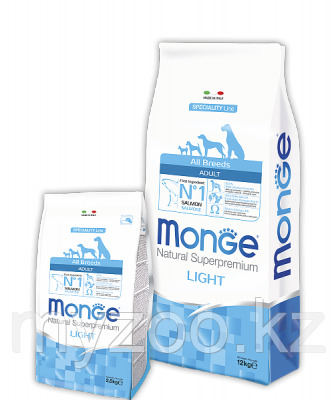 Monge Speciality line All Breed Adult Light with Salmon and Rice, Монже сухой корм для собак, облегченный на л