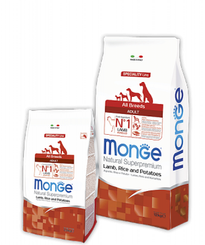 Monge Speciality Line All Breeds Adult Lamb, Монже сухой корм для собак с ягненком, рисом уп. 12 кг