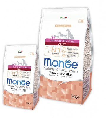 Monge  Extra Small Adult Salmone & Rice, Монже сухой корм для собак миниатюрных пород с лососем 800гр