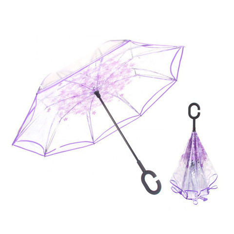 Чудо-зонт автоматический прозрачный «Перевертыш наоборот» (Розовые цветы) - фото 3 - id-p70220239