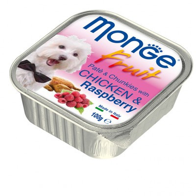 Monge Fruit Dog, нежный паштет для собак, курица с малиной, ламистер 100гр.