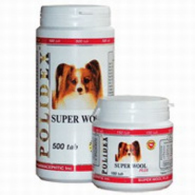 Polidex SUPER WOOL PLUS витаминный комплекс для шерсти собак, 150 табл.