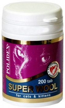 POLIDEX SUPER WOOL  витамины для шерсти и кожи кошек, 200 тб