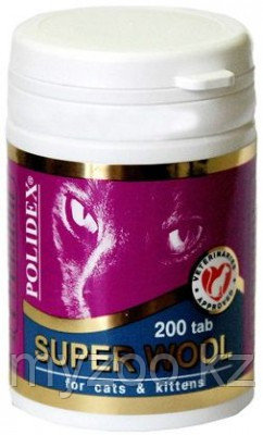 POLIDEX SUPER WOOL витамины для шерсти и кожи кошек, 200 тб - фото 1 - id-p70243118