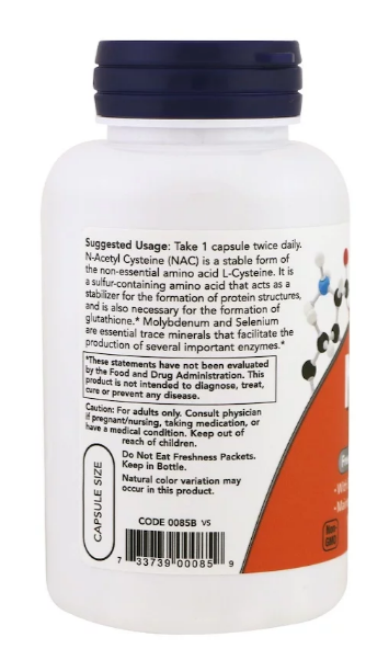 Now Foods, NAC (N-ацетил-цистеин), 600 мг, 100 растительных капсул - фото 3 - id-p70254059