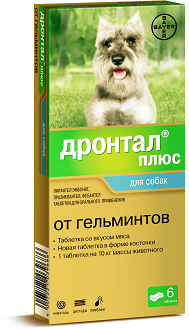 Дронтал плюс д/собак со вкусом мяса в форме косточки, упаковка 6 таб.