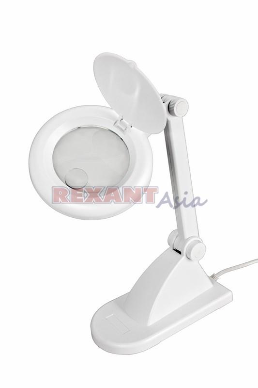 Лупа настольная 3D+12D с подсветкой, белая REXANT