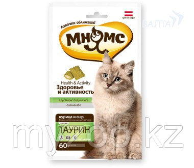 Мнямс хрустящие подушечки для кошек с курицей и сыром *Здоровье и активность*, 60 г.