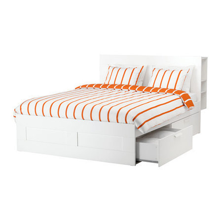 Кровать каркас с изголовьем БРИМНЭС 140х200 Лурой белый ИКЕА, IKEA, фото 2