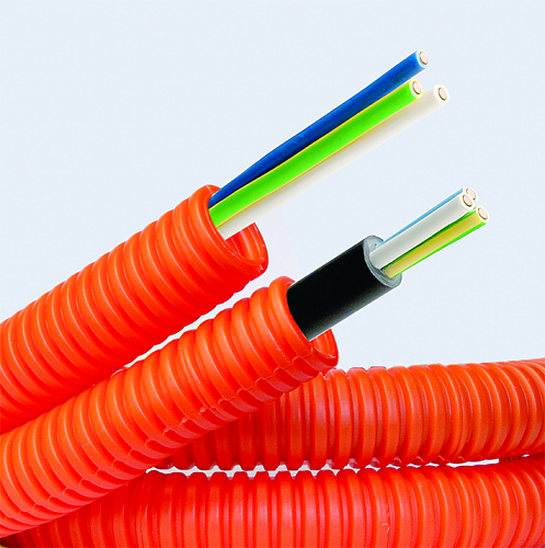 Электротруба ПНД гибкая гофр. д.16мм, цвет оранжевый, с кабелем ВВГнг(А)-LS 3х2,5мм² РЭК "ГОСТ+", 25м - фото 1 - id-p70336267